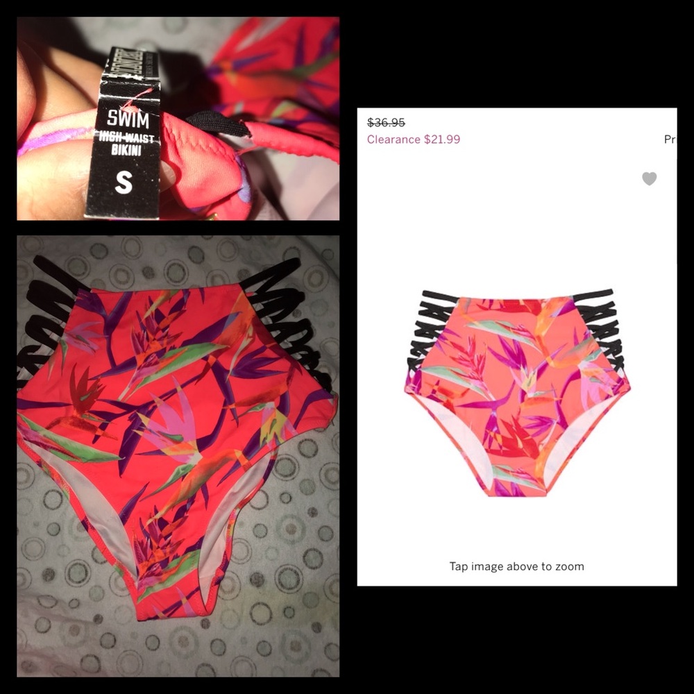 PINK Neon Floral Strappy High Waist Bikini
